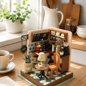 Diyarea Barista Köşesi-LED Işıklı Minyatür Kahveci Köşesi Maket Kiti