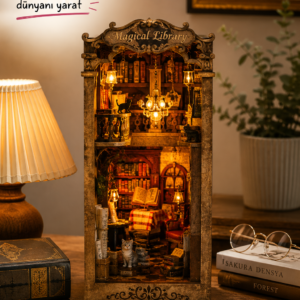 DIYarea Büyülü Kitaplar Kütüphanesi – LED Işıklı Kendin Yap Book Nook ve Kitaplık Dekoru