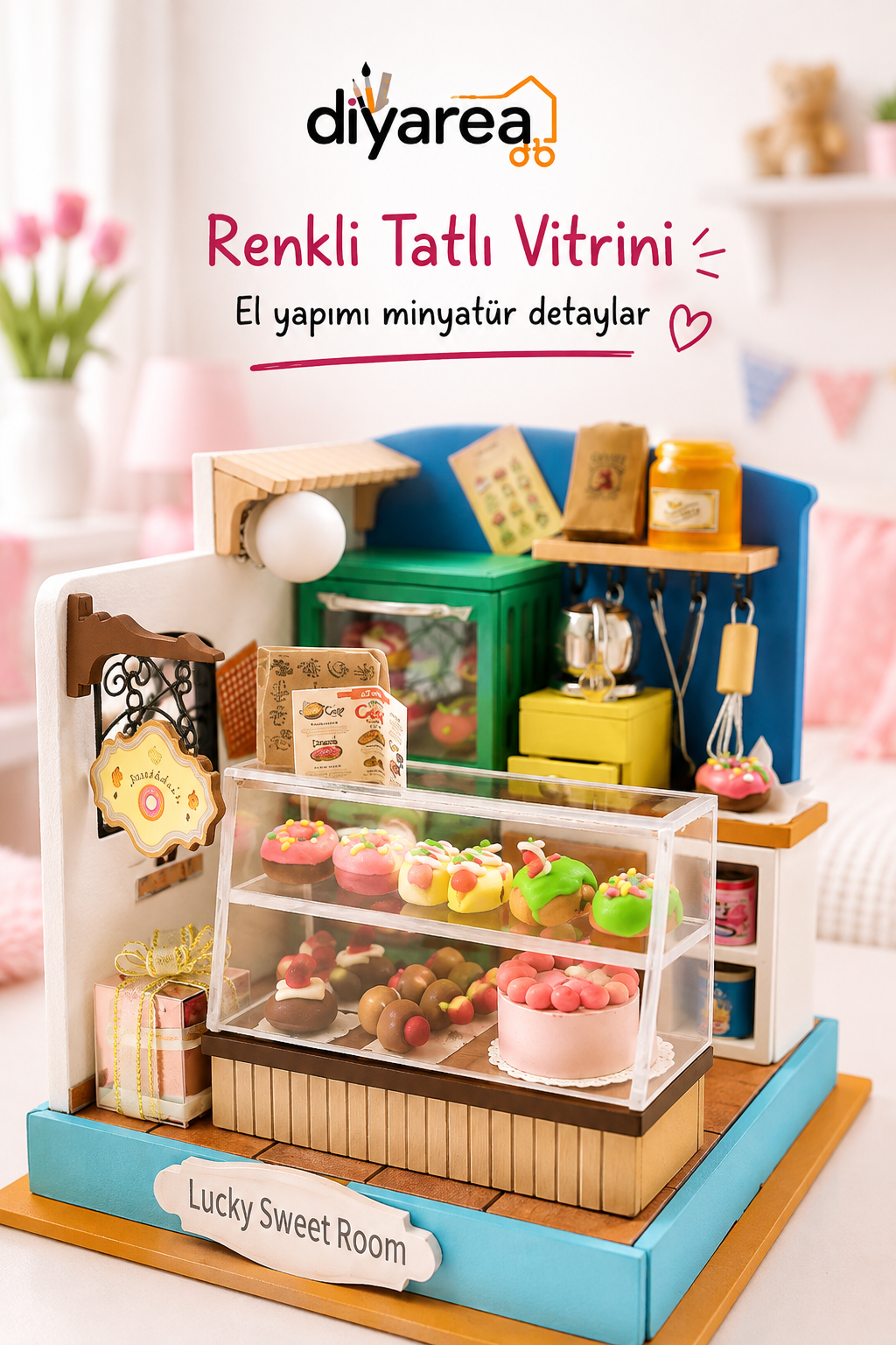 DIYarea Tatlı Vitrini – LED Işıklı Minyatür Tatlı Dükkânı Kiti